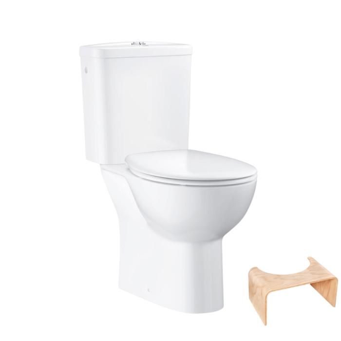 Grohe PACK WC avec bride à poser Bau Ceramic + Tabouret physiologique Bois