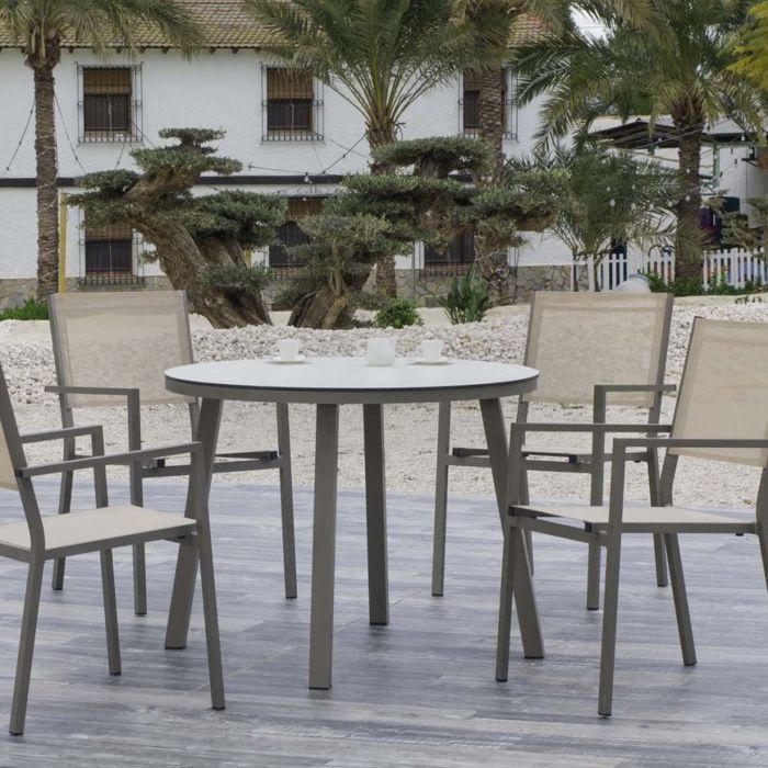 ensemble table et chaises de jardin en aluminium et textilène corcega champagne - hevea