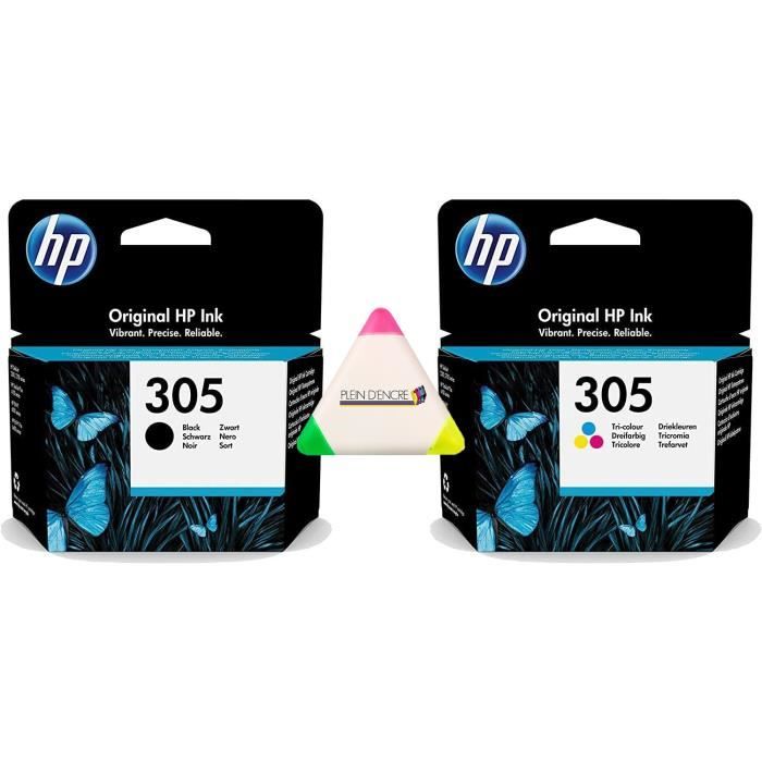 Pack de 2 cartouches HP 305 Noir et Couleur pour imprimante HP Deskjet et  Envy + surligneur offert - Cdiscount Informatique