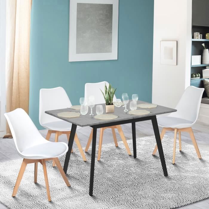 id market table scandinave extensible inga 120 160 cm plateau beton cire pieds noirs cdiscount maison