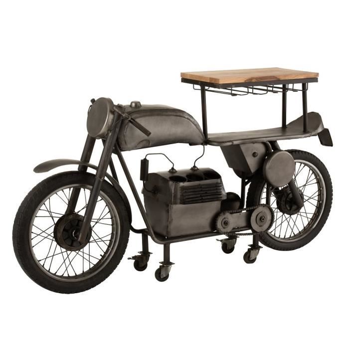 bar motocyclette troe en bois de manguier et métal gris. gris bois inside75