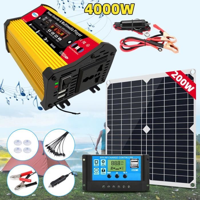 Kit Solaire Solartronics 200W Monocristallin 12V Avec Convertisseur 1000W Et Régulateur 20A