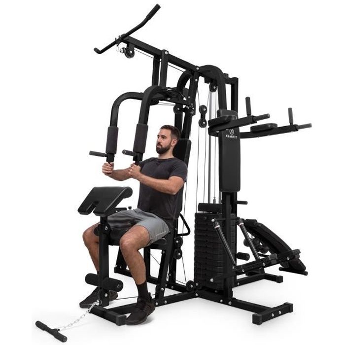 Banc de musculation complet - Klarfit - Appareil a Charge Guidee Leg Extension - Machine de Musculation multifonction - noir