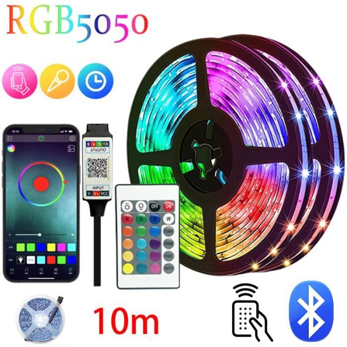 Ruban LED,Bluetooth Smart App Contrôle Bande Led RGB avec Télécommande 24  Touches,Lumiere LED pour Maison Chambre Fête Bar-10M - Cdiscount Maison