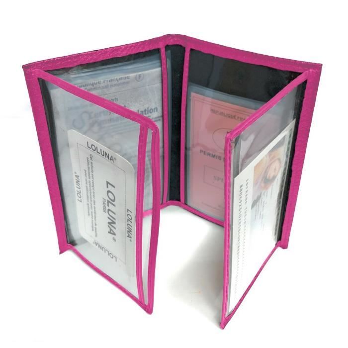 Porte-papiers croute de cuir – carte grise – permis de conduire – carte  d'identité – assurance – Fuchsia