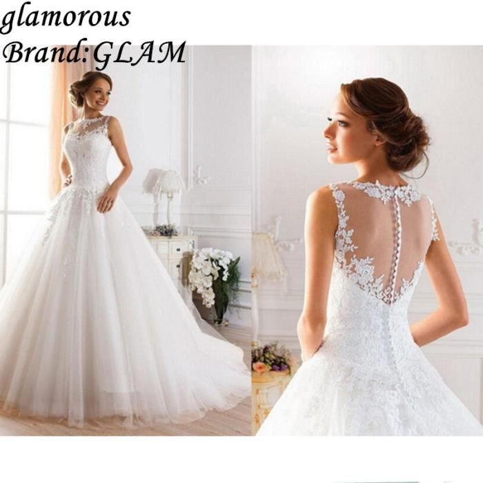 Glam Dentelle O Cou Dentelle Tulle Boho Robes De Mariee Pas Cher