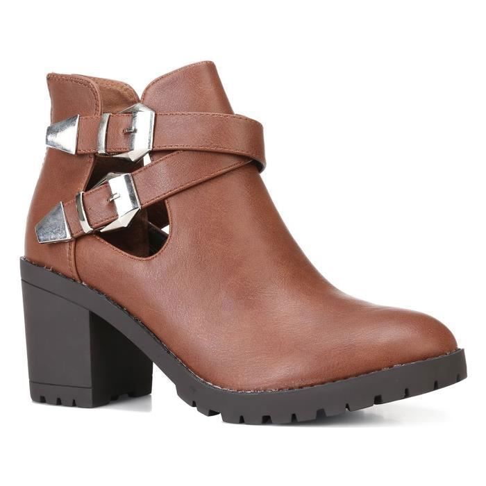 Bottes en simili à boucle décorative - Marron