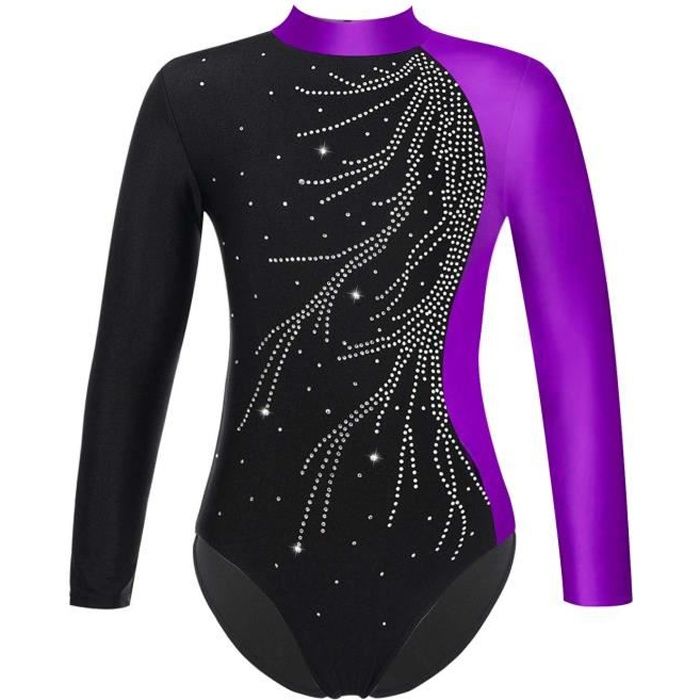 Iixpin Enfant Fille Justaucorps Gymnastique Strass Manches Longues