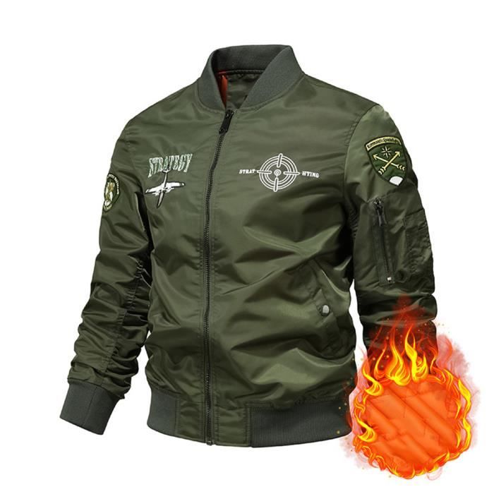 Blouson de Pilote Homme INSFITY Bomber Cargo Automno Hiver Motif Brode Tank Coupe standard Vert Vert Cdiscount Pret a Porter