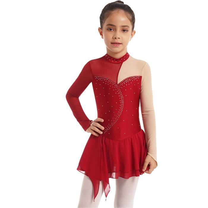 Iiniim Justaucorps Gymnastique Rythmique Fille Enfant Strass Manches Longues Robe Danse Contemporaine Patinage Artistique 5 16 Ans Cdiscount Sport