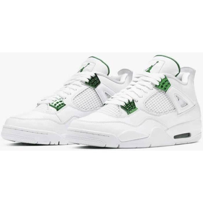 Nikes air jordan 4 Retro Metallic Green Blanche et Vert Homme Femme AJ4 Chaussures de Basket Pas Cher Blanc Cdiscount Chaussures