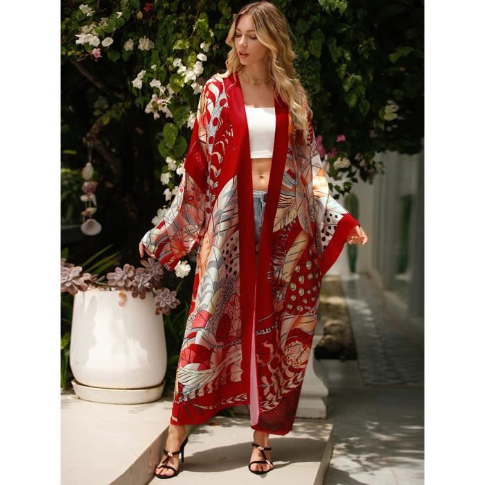 Robe de plage,Robe Kimono Maxi pour Femme,Vêtement de Plage,Cardigan