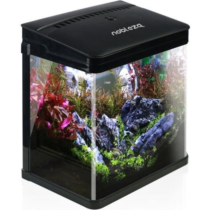 Comparer les prix de Nobleza - Aquarium en verre 7L avec lumières LED. Système de filtration écologique et pompe à eau intégrée. Couleur : noir.