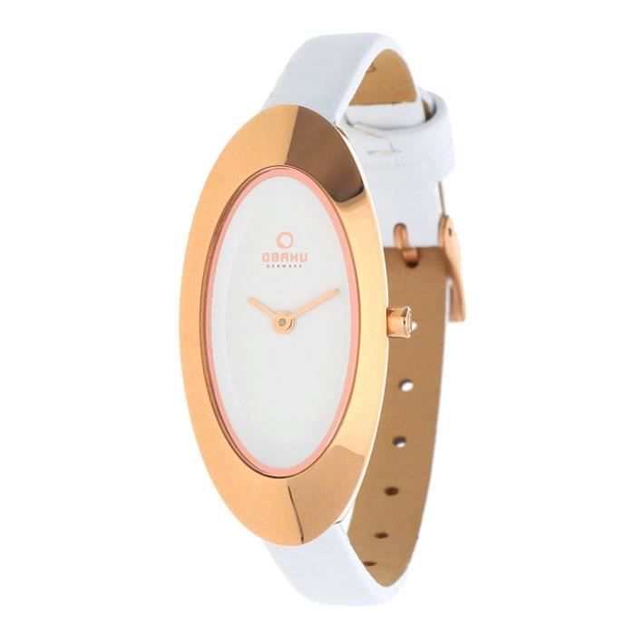 obaku denmark - v156lvirw - montre femme - quartz analogique - bracelet cuir blanc