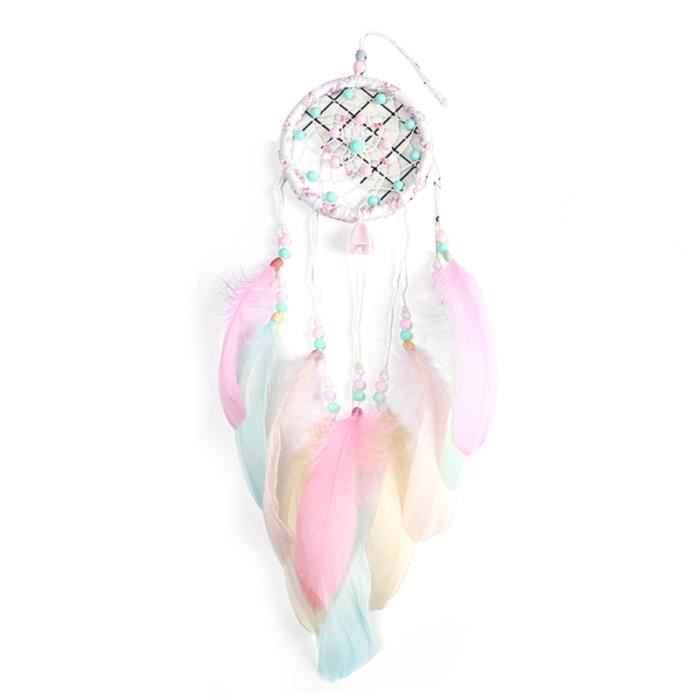 Attrape-rêve Rose à Plumes - Décoration Murale Indienne - Fait Main 55 Cm