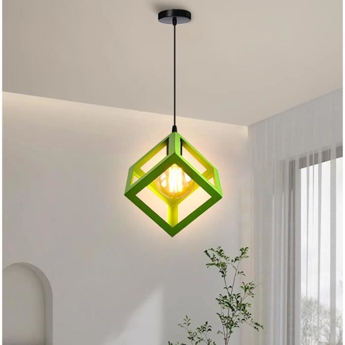 SNO Lustre Suspension Cube Ø16cm Vert Lustr Industrielle Moderne - E27 Luminaire Vintage Suspension de Salon Chambre
