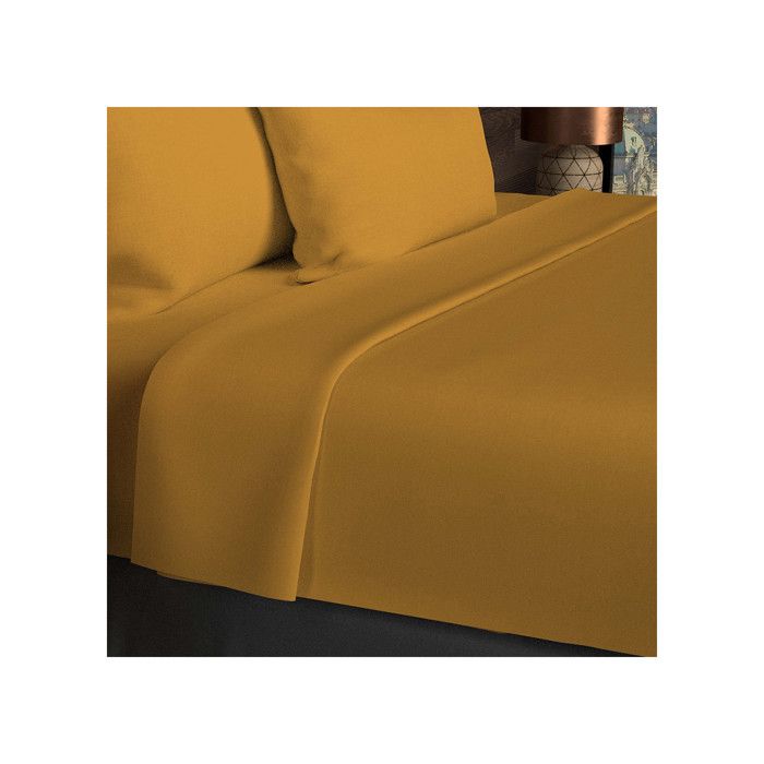 Drap plat en coton 57 fils 260x300 cm UNI moutarde par Soleil docre