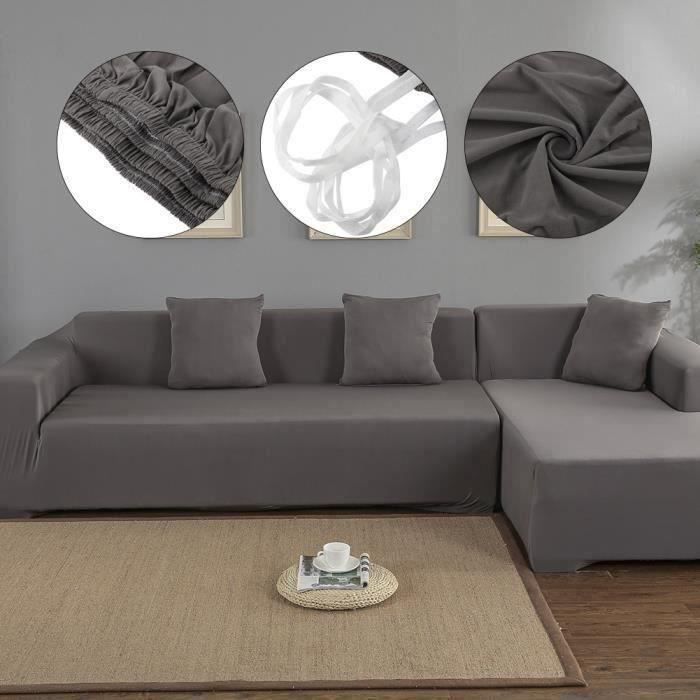Housse de canapé de protection 3 +2 places en L dangle en polyester - Dan&Dre - Gris