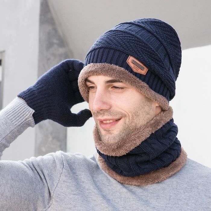 Ensemble 3 Pieces de Bonnet Echarpe et Gants Homme Foulard Tricote Hiver Chaud en Plein Air SWISSANT BLEU BLEU Cdiscount Pret a Porter