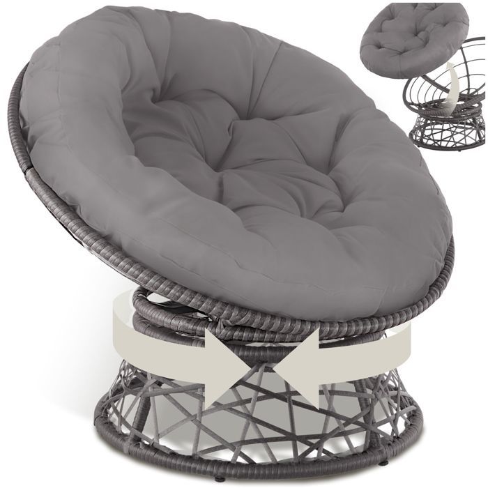 Fauteuil de jardin - TECTAKE - Siège détente dextérieur en rotin GARGANO avec coussin rond confortable robuste - Gris
