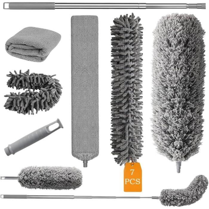 Zliger 3 Pièces Télescopique Plumeau,extensible Pliable Lavable Plumeau Chenille Brosse à Poussière Balayette Microfibre Duster Pour La Maison Le Bureau Et Les Voitures