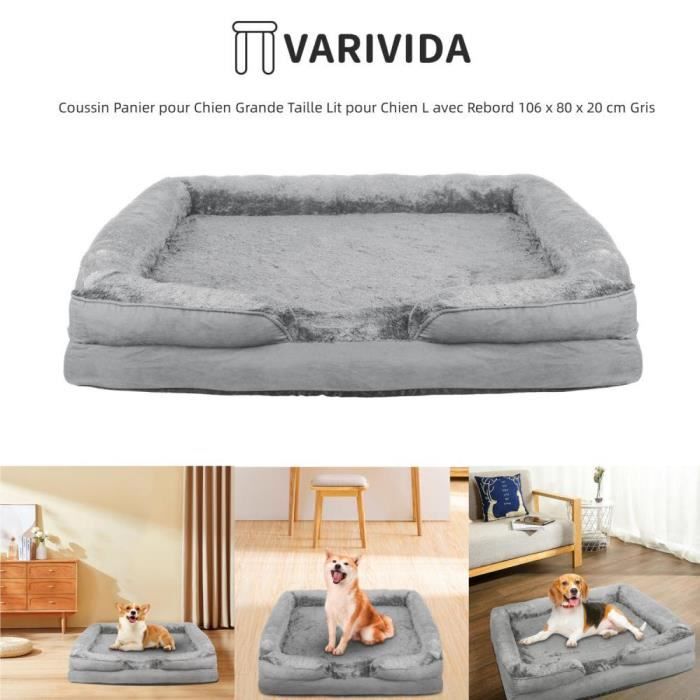 Comparer les prix de Coussin Panier pour Chien - VARIVIDA - Grande Taille L avec Rebord - Gris - Rectangulaire - Intérieur