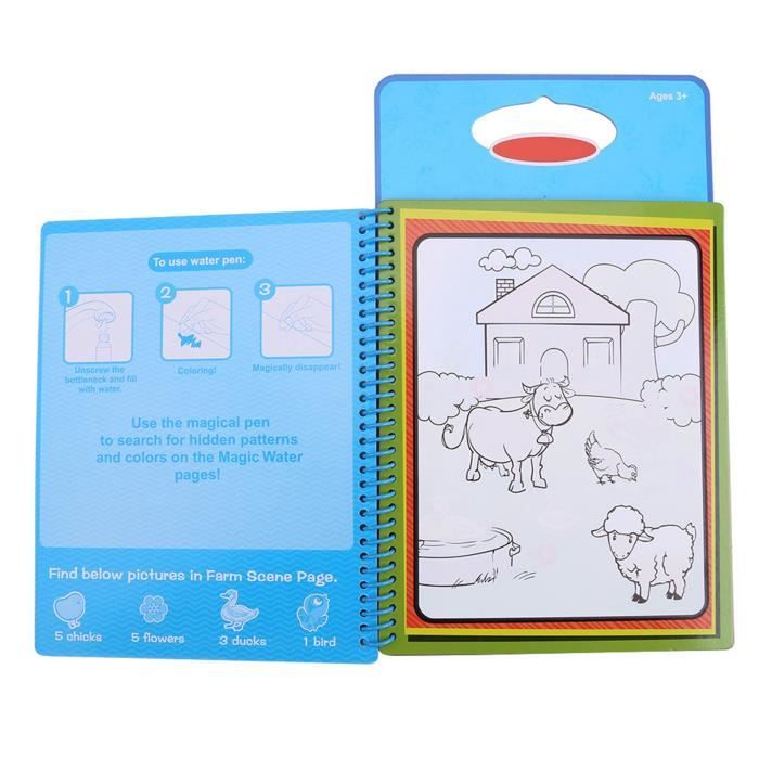 Livre De Coloriage à L'eau Réutilisable LinStyle - Stylo Magique Inclus - Sans Désordre - Pour Enfants 3-12 Ans - Idéal Voyage, Voiture, Cadeau éducatif