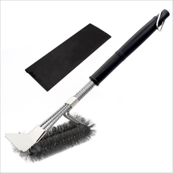 Brosse De Nettoyage Pour Barbecue En Acier Inoxydable - Manche Long 30,5 Cm, Poils Rigides