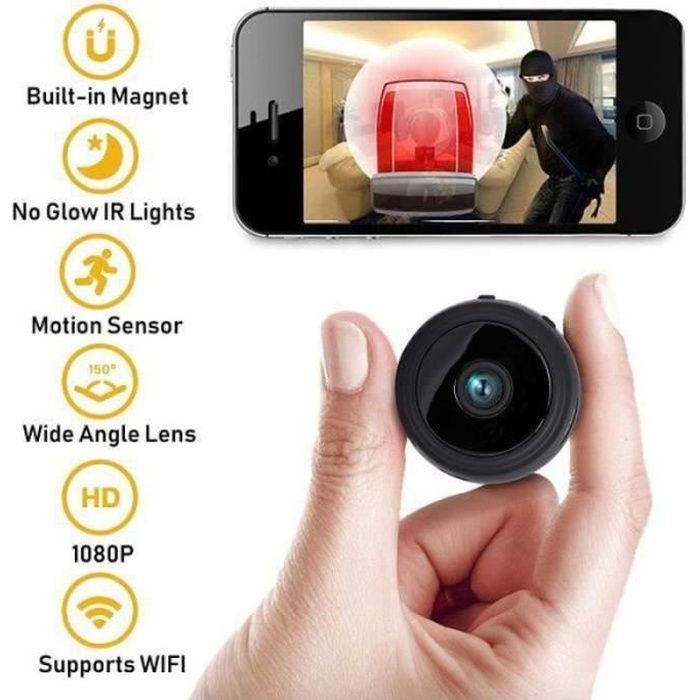 PT22550-Mini Camera Espion Enregistreur, WiFi 1080p Magnetic Cam sans Fil Nanny Cachée et Vision Nocturne, Interieur -Exterieur