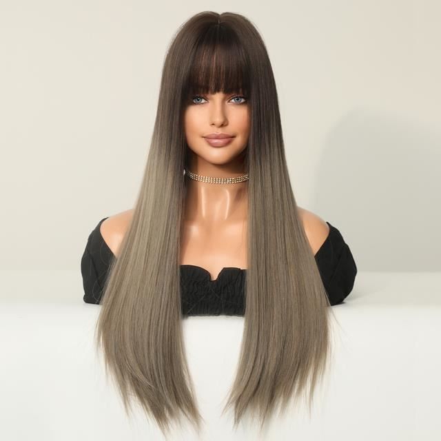Perruque Longue Blonde Dorée Avec Frange – Synthétique, 60 Cm, Bonnet Moyen +4
