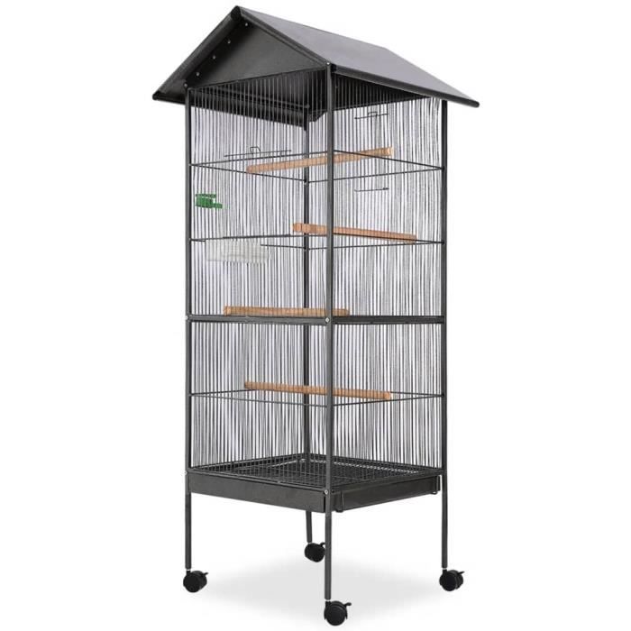 Comparer les prix de Cage à oiseaux - LEC® - 110054 - Acier Noir - 66 x 66 x 155 cm - Pour oiseaux exotiques