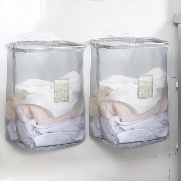 Panier à linge 2 compartiments - cadre en aluminium pliable - poignées