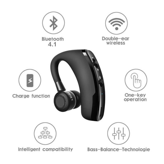 Oreillette Bluetooth avec Kit Main Libre et Réduction Active de Bruit,  Design Micro-Cravate par Baseus - Noir - Français