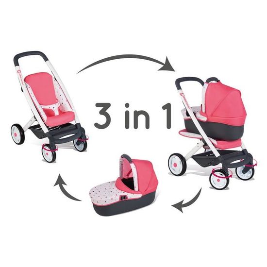 Poussette Landau Bebe Confort 3 en 1 SMOBY Roues silencieuses Rose Cdiscount Jeux Jouets