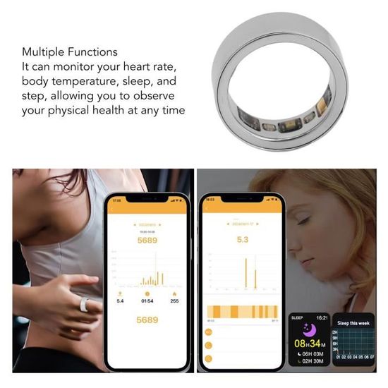 Bague Connectée Santé HGTRH - Moniteur Fréquence Cardiaque, Sommeil, étanche 5 ATM, Autonome 4-5 Jours, Alliage Titane Léger