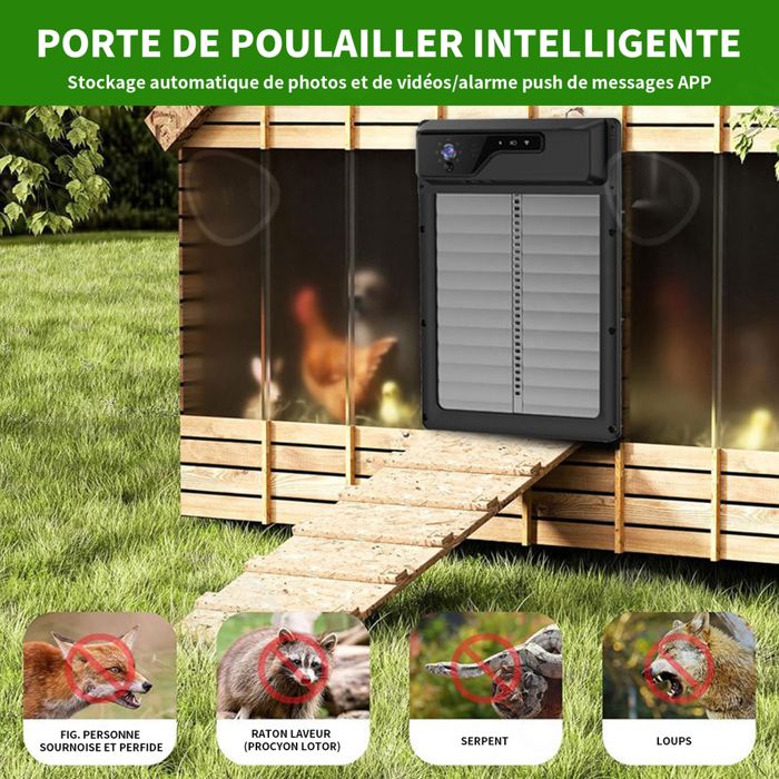 Porte Poulailler Automatique Solaire Avec Télécommande - Clapet Anti-Pincement LCD Minuterie - Fiqops
