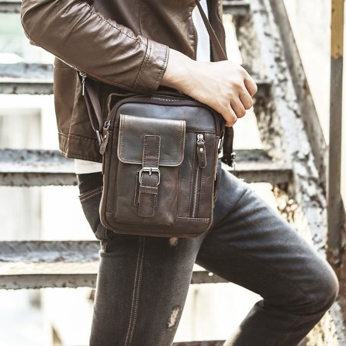 Un sac en cuir authentique avec une bandoulière pour homme