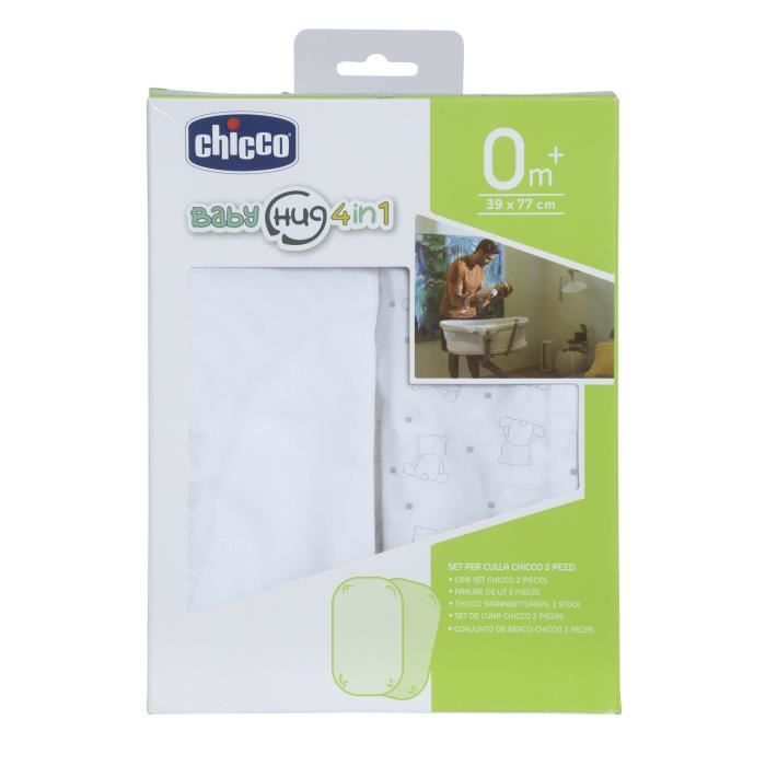 Drap Housse Baby Hug 4 in 1 CHICCO Lot de 2 Motif Ourson