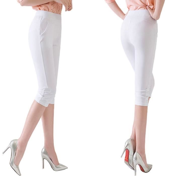 Pantacourt Femme Taille Haute lastique Grande Taille Pantalon 3 4