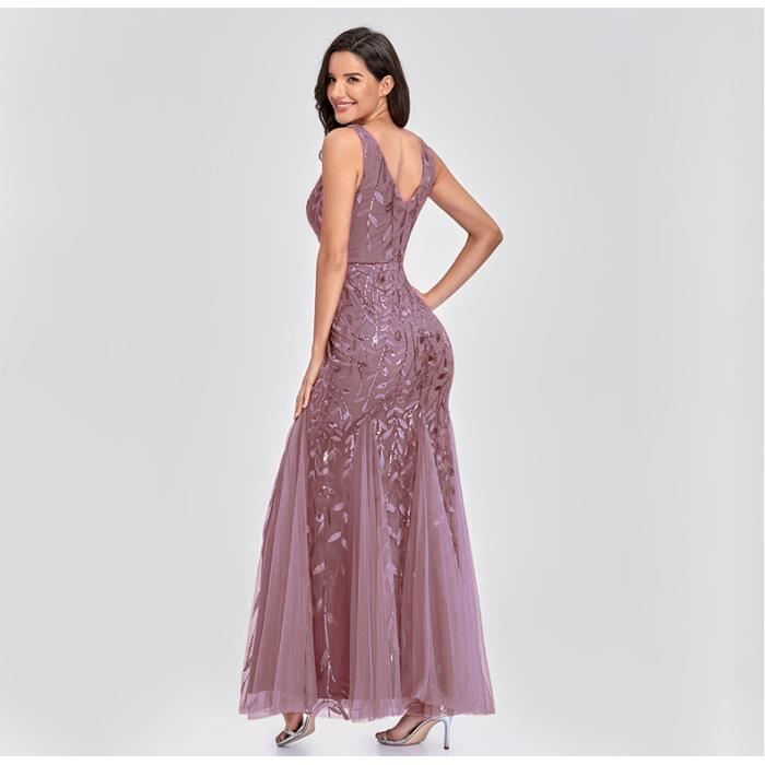 Robe de Soiree Femme Vintage Robe Longue du Soir Mariage Col V sans Manche Robe a Paillettes Rose Rose Cdiscount Pret a Porter