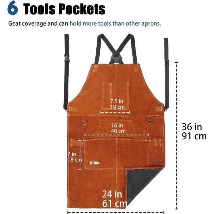 Tablier De Soudeur Avec 6 Poches Tablier De Travail En Cuir Anti