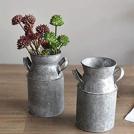 Vase Rustique SOUJOY Pot à Lait Métal - Style Shabby Chic 20cm | Décoration Vintage Ferme