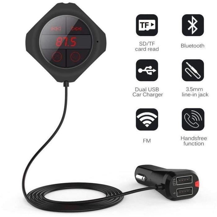 Transmetteur FM Bluetooth, Kit Main Libre Voiture Bluetooth avec Chargeur Allume  Cigare USB QC3.0 + Type-C, Soutien Carte TF/Clé USB - Cdiscount Auto