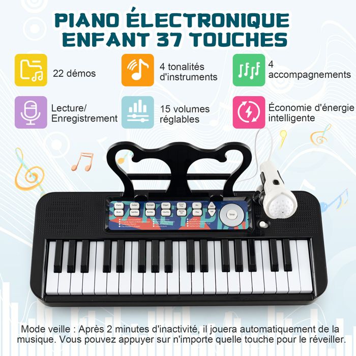 DREAMADE Piano Électronique Enfant à 37 Touches, Clavier avec Pieds de Table Amovible, Tabouret, Bleu - Instruments de musique