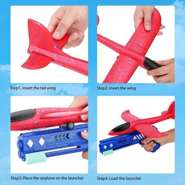 Planeur En Mousse à Lancer – 3 Avions LED + Lanceur + Stickers – Jouet Volant Enfant 4-12 Ans