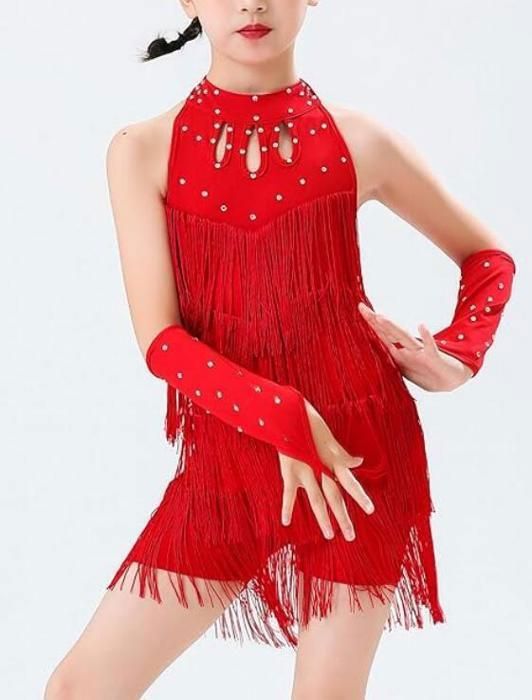 Robe De Danse Pailletée à Franges Pour Fille - Danse Latine, Salsa, Samba