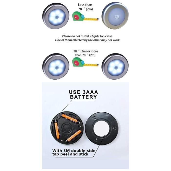 Lampe LED Détecteur Mouvement - 3 Lampes à Piles Avec Aimant | Éclairage Automatique Placard Et Escalier