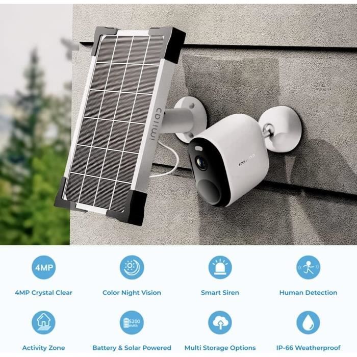 Caméra Extérieure Solaire 2K 4MP Sans Fil - Batterie 8000mAh + Panneau 7W, WiFi 5G/2.4G, Détection IA Humaine, Vision Nocturne Couleur