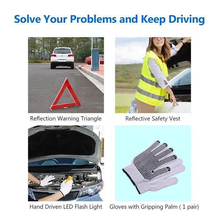 99 pcs Kit de sécurité Auto Assistance routière voiture Emergency -  Cdiscount
