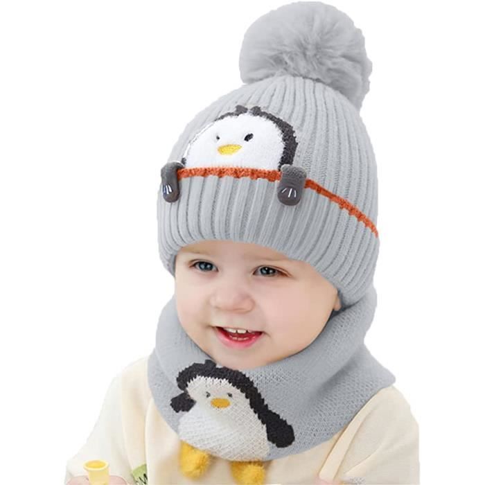 Bonnet bébé,Cagoule Bébé Fille Garçon Mignon Bonnet Echarpe Hiver Chaud  Cache Oreilles Chapeaux Tricoté Enfant Double Pompon,Noir - Cdiscount  Prêt-à-Porter